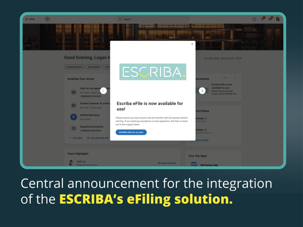 Der ESCRIBA eFile Automation Connector ist direkt in Workday integriert